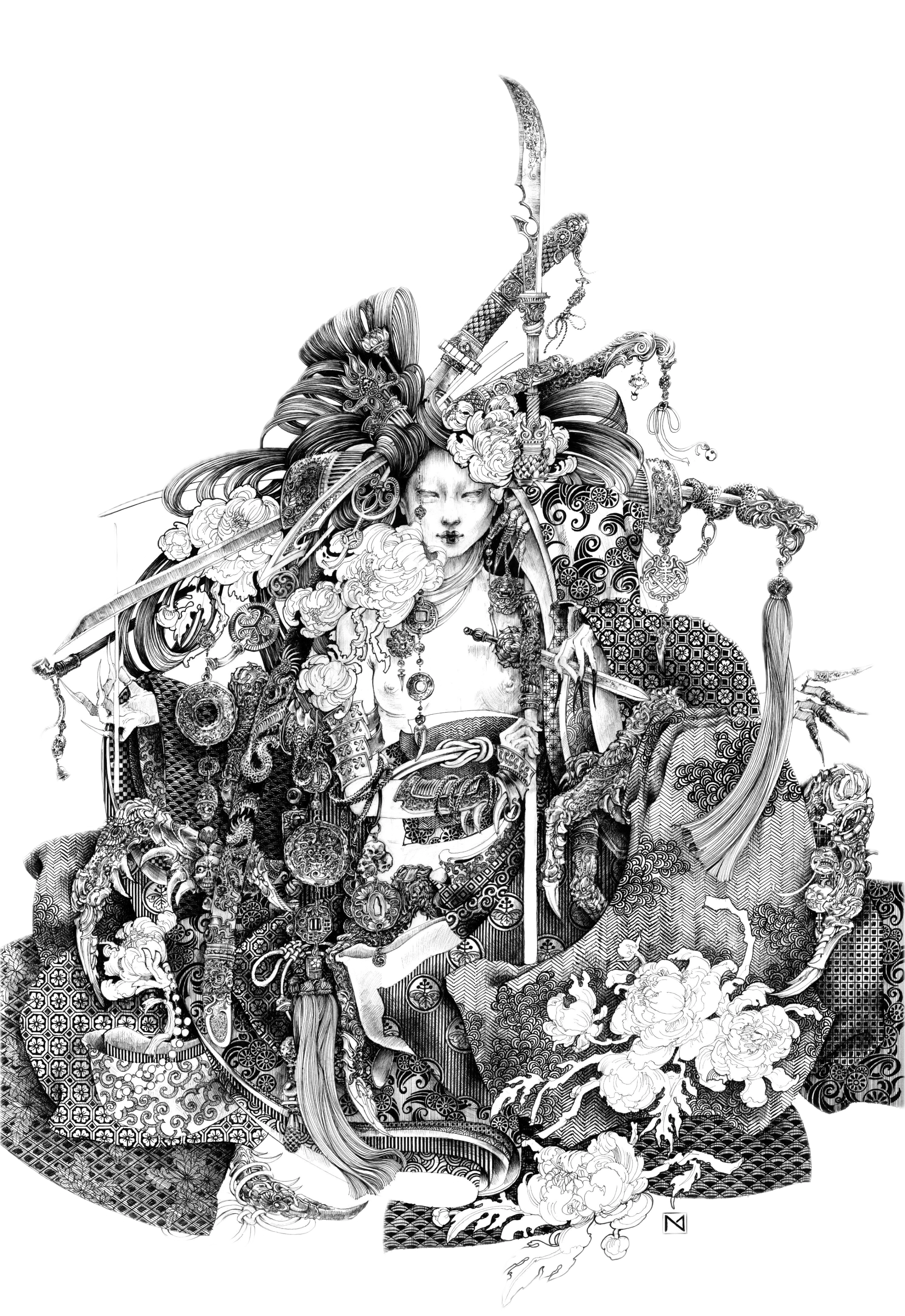 Black and white illustration by Natali Muzychenko