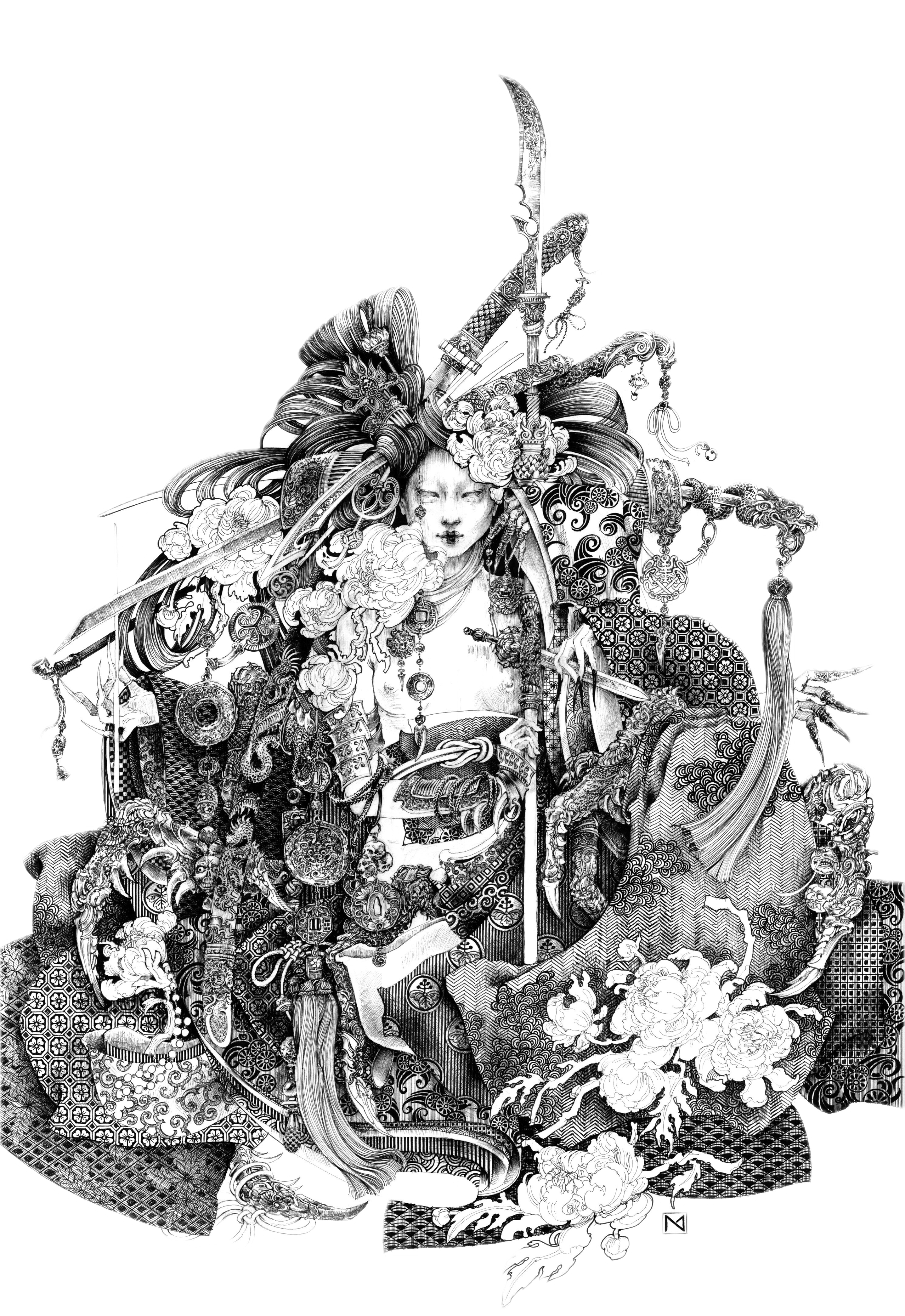 Black and white illustration by Natali Muzychenko